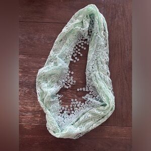 Candie’s Mint Green Fringed Lace Infinity Scarf